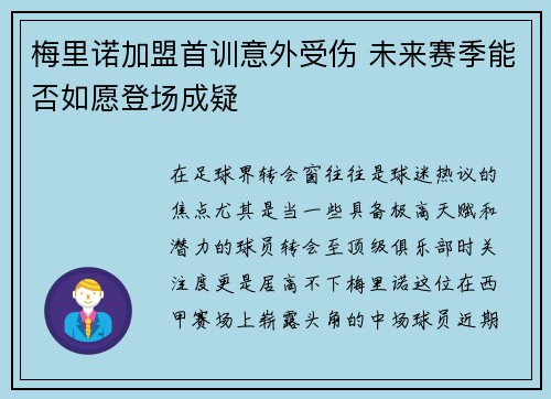 梅里诺加盟首训意外受伤 未来赛季能否如愿登场成疑 梅里诺加盟首训意外受伤 未来赛季能否如愿登场成疑